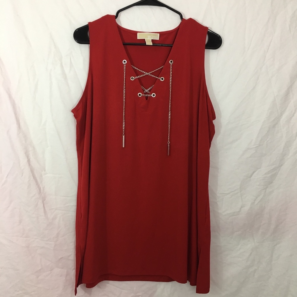 Red micheal Kors blouse w silver chain